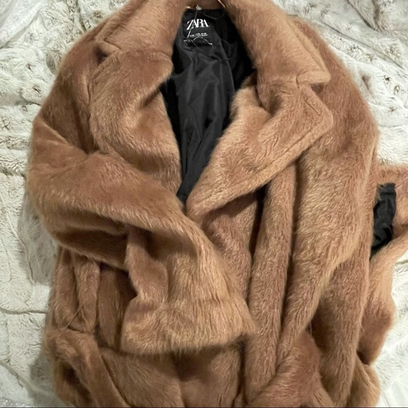 Zara Faux Fur Belted Side Slit Trench NWOT XL - Picture 11 of 16